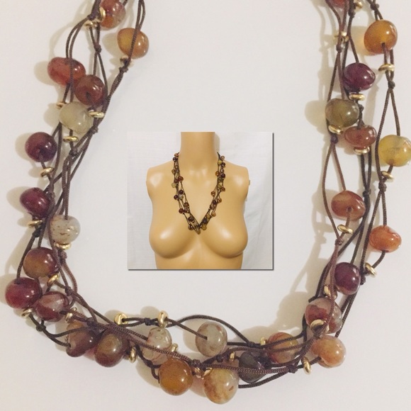 Vintage 70s Earthy Boho Triple Layer Statement Necklace - Picture 2 of 3